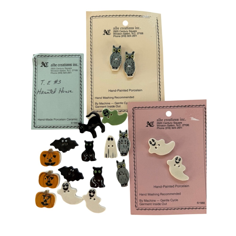 VTG Albe Creations Halloween Porcelain Hand Made Buttons Lot of 18